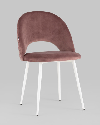 Стул Меган велюр с ромбами пыльно-розовый белые ножки. Фото