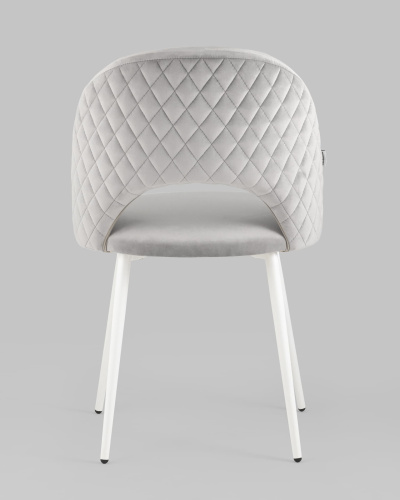 Стул Меган велюр с ромбами светло-серый белые ножки. Фото №6