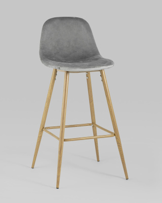 Стул барный Валенсия велюр серый ножки цвет дерево фото Стул барный Валенсия велюр серый ножки цвет дерево. Фото №3