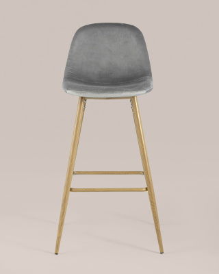 Стул барный Валенсия велюр серый ножки цвет дерево фото Стул барный Валенсия велюр серый ножки цвет дерево. Фото №5