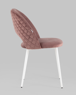 Стул Меган велюр с ромбами пыльно-розовый белые ножки. Фото